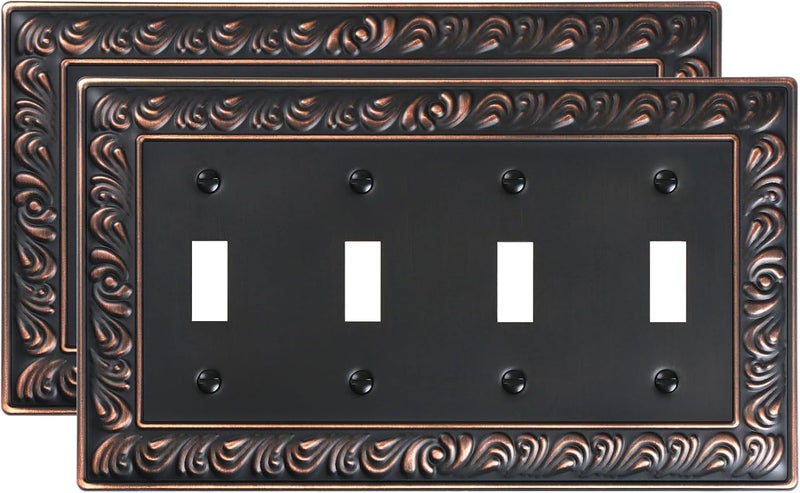 treewell 2-Pack Quad Toggle Light Switch Cover Plate, 4 Gang Metal Switch Plate Covers, Paisley Pattern Decorative Wall Plates, Corrosion Resistant, Aged Bronze - Image 1
